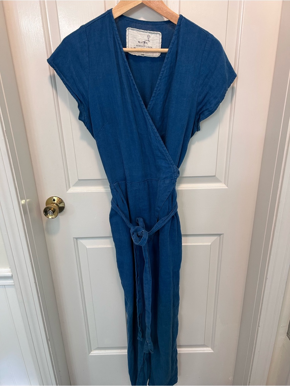 Not Perfect Linen wrap jumpsuit size M peacock green